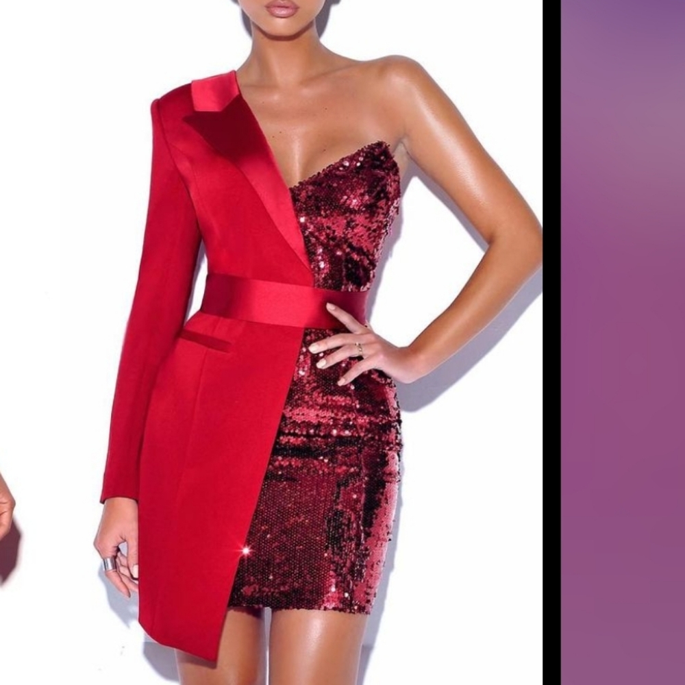 Glam Night one sleeved  tuxedo blazer dress